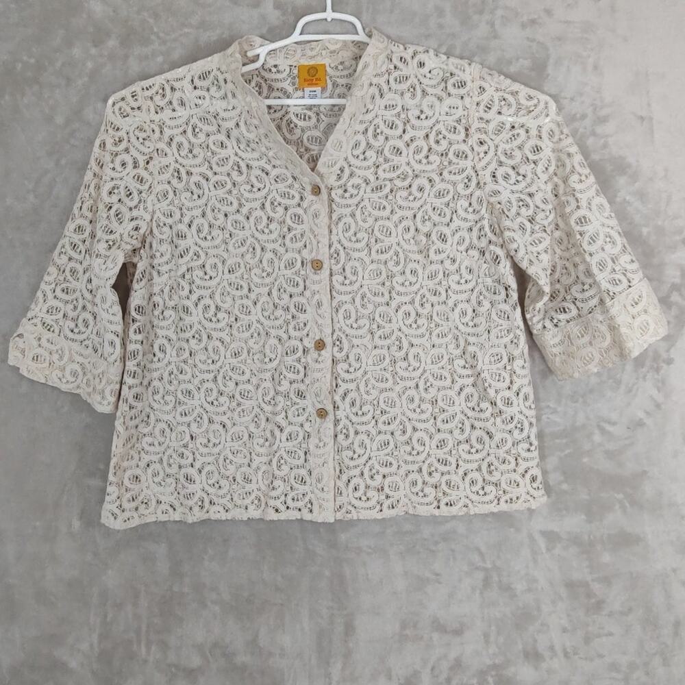 Ruby Rd. Women's Cream Lace Cardigan Blouse 3/4 Sleeve Button Front Size 20W